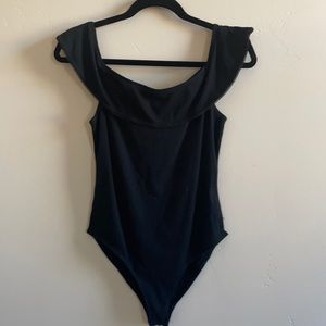 Off-the-shoulder black bodysuit